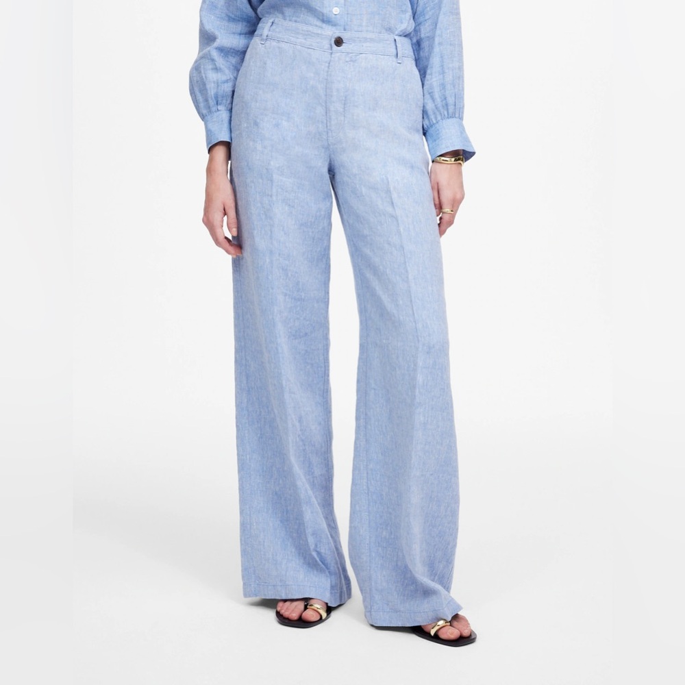 NWT Madewell The Zoe Relaxed Wide Pant in 100% Linen In Sunfaded Blue - Picture 5 of 7